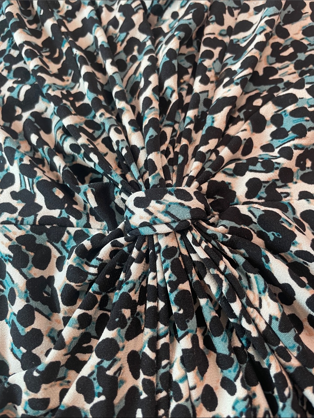 Daisy Fuentes 1X  Teal Black White Leopard-Print Wrap Pullover Top Preworn - Picture 13 of 13